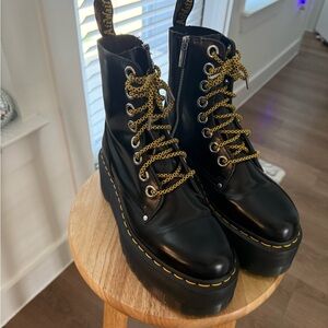 Black Leather Boots with Yellow Accents